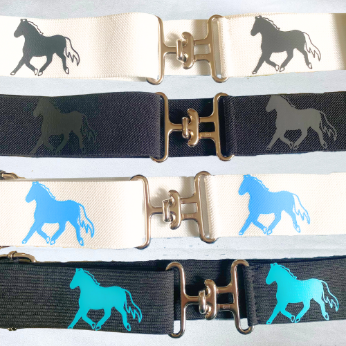 1.5 inch elastic equestrian belt, Black horseback riding belt, Stretchy kids belt, Equestrian gift