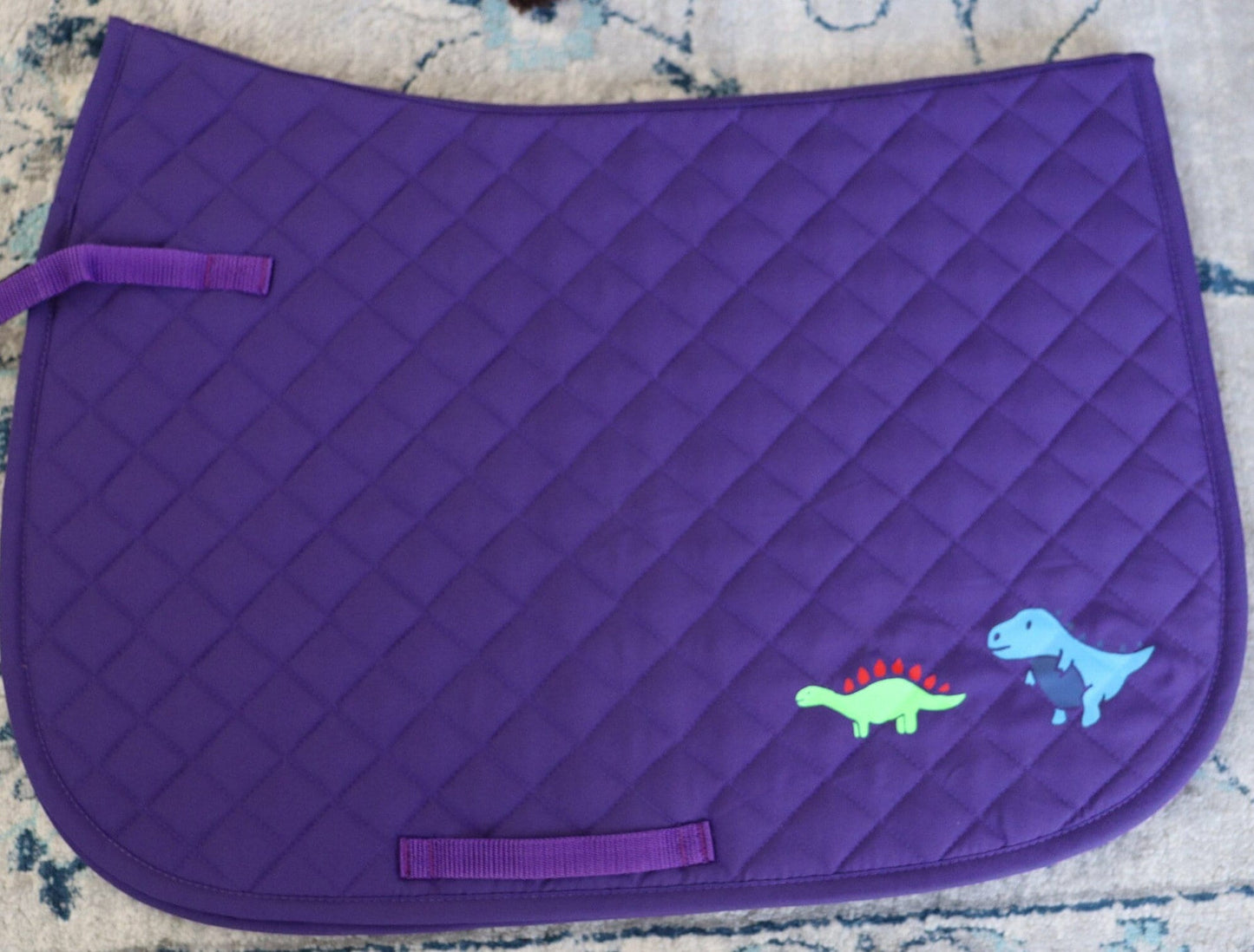 Saddle pad for horse or pony, Dinosaurs on purple saddle pad, Cute Saddle pad for horseback riders, Equestrian saddle pad, Kids saddle pad