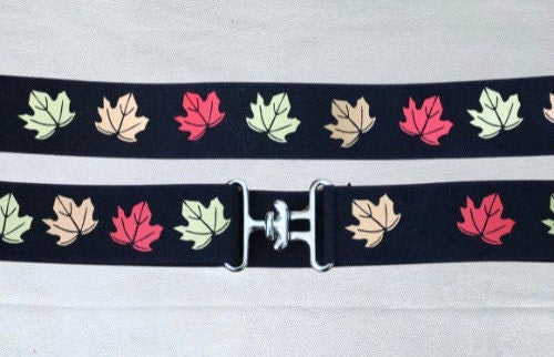 1.5 inch adjustable equestrian belt, Autumn leaves horseback riding belt, Black or red elastic horse riding belt, equestrian gift