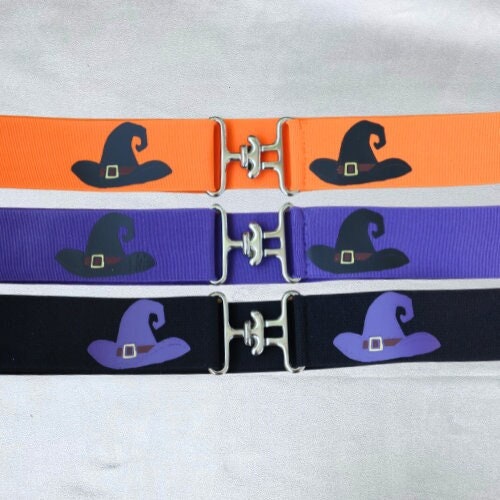 1.5 inch Halloween equestrian belt, Witches hats horseback riding belt, Cute elastic horse show belt, Equestrian gift