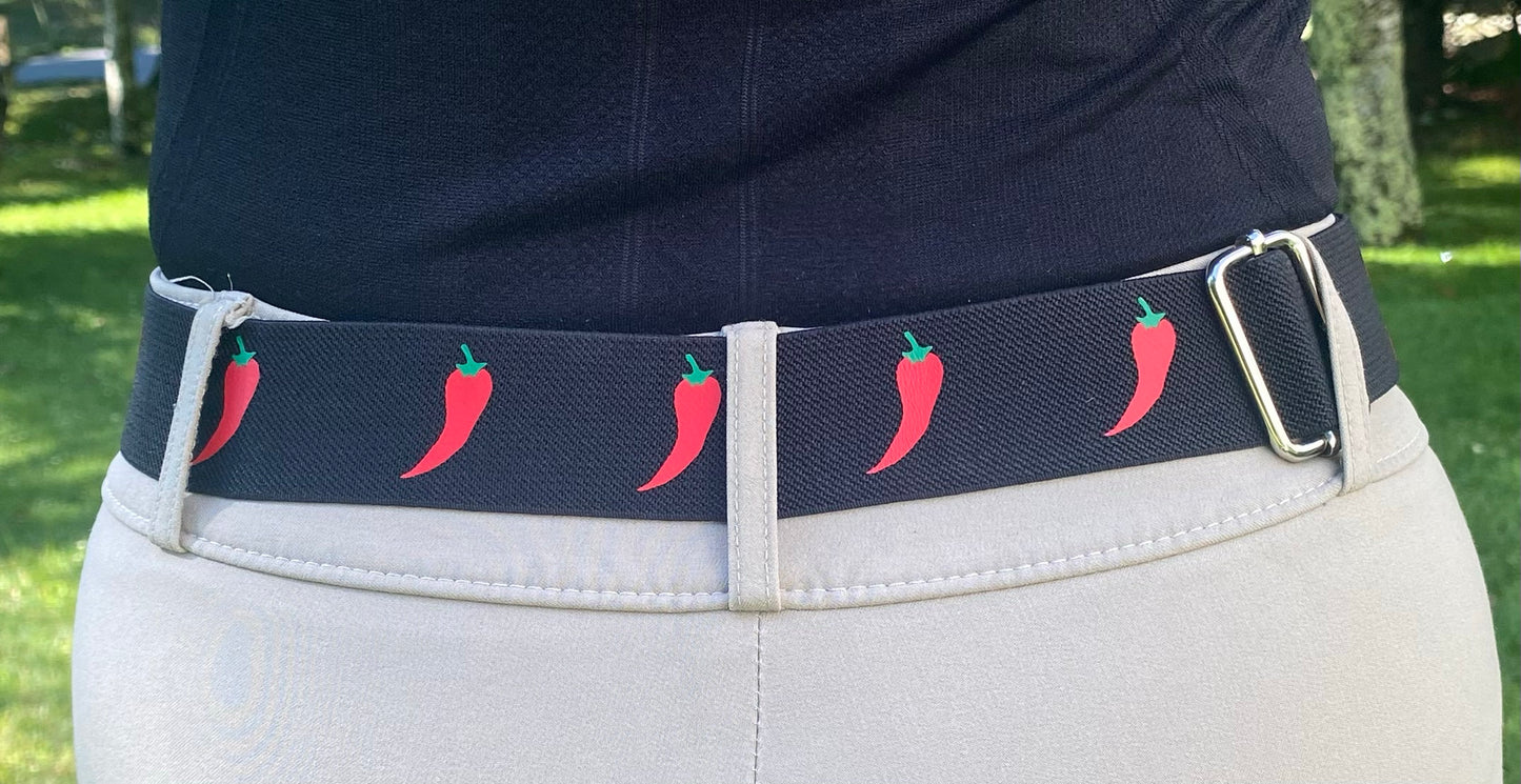 1.5 inch adjustable  equestrian belt, Chili pepper horseback riding belt, Fun elastic horse riding belt, equestrian gift