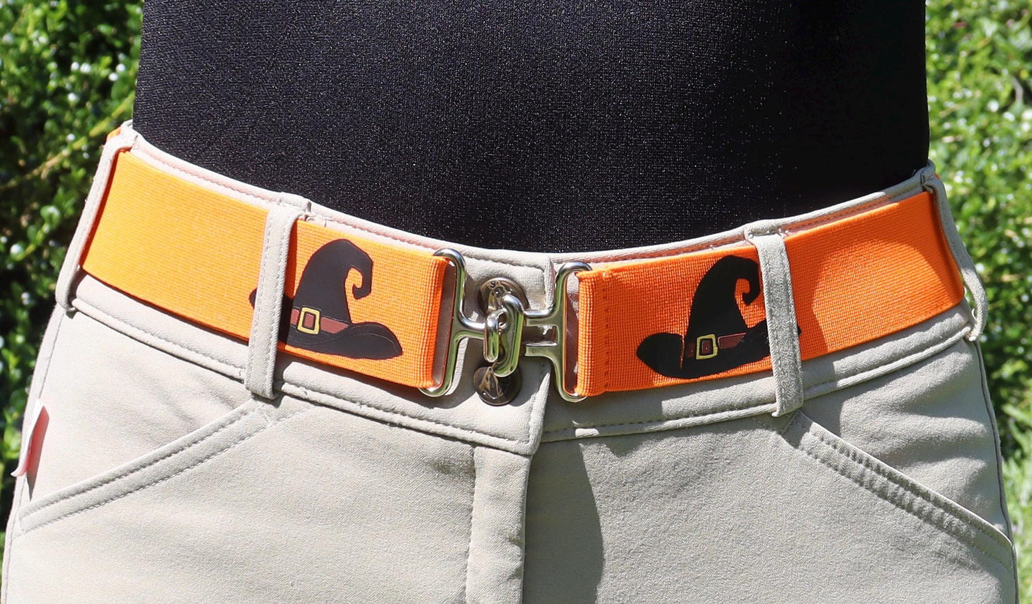 1.5 inch Halloween equestrian belt, Witches hats horseback riding belt, Cute elastic horse show belt, Equestrian gift