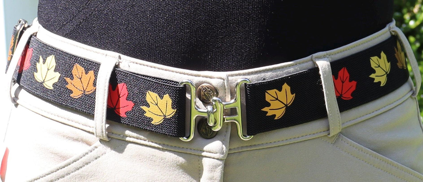 1.5 inch adjustable equestrian belt, Autumn leaves horseback riding belt, Black or red elastic horse riding belt, equestrian gift