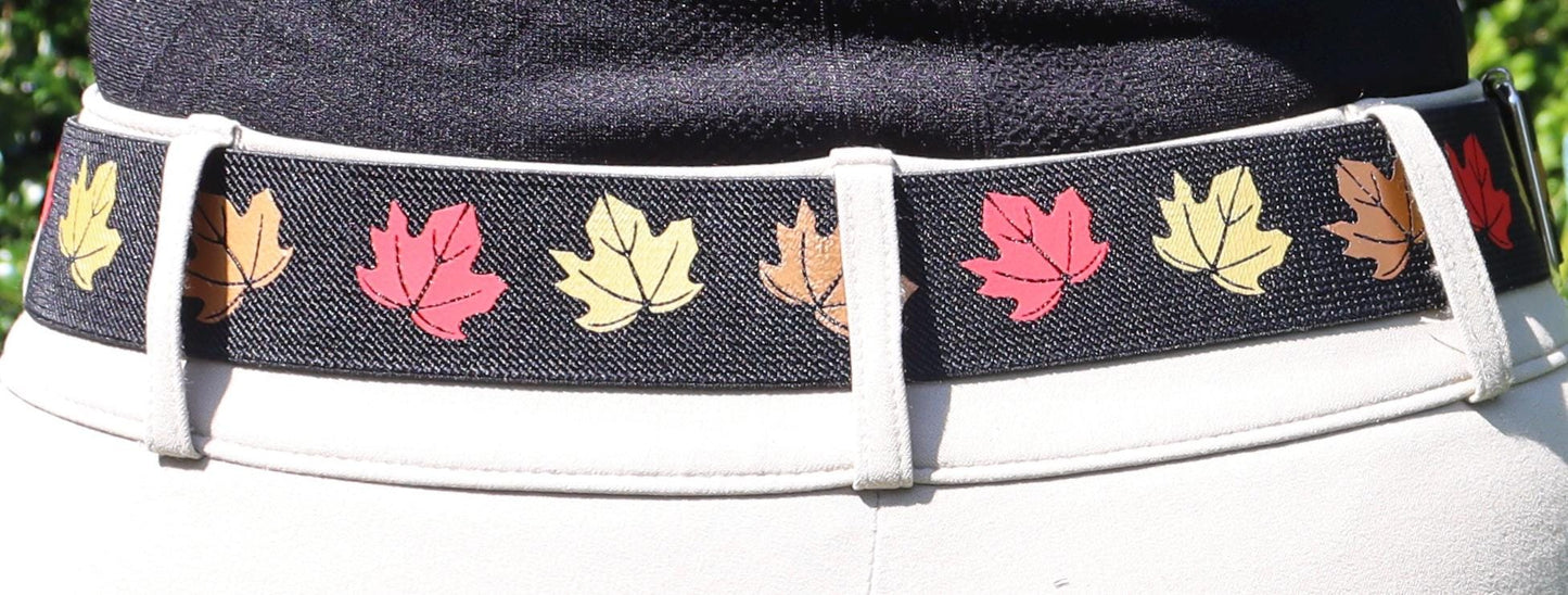 1.5 inch adjustable equestrian belt, Autumn leaves horseback riding belt, Black or red elastic horse riding belt, equestrian gift