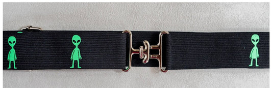 1.5 inch elastic equestrian belt, Green aliens belt, Adjustable horse show belt, Equestrian gift