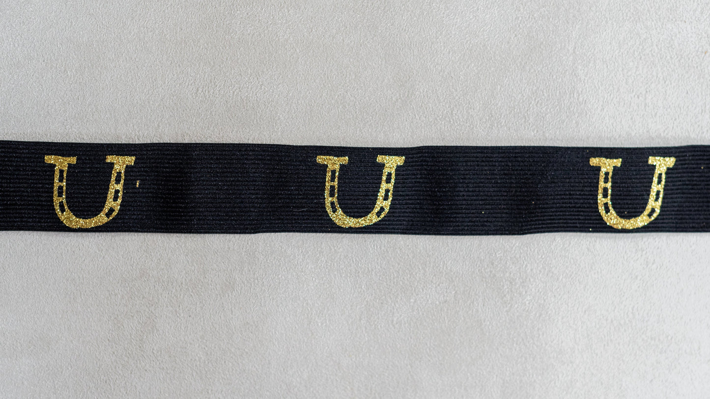 1.5 inch elastic equestrian belt, Gold horseshoes riding belt, Adjustable horse show belt