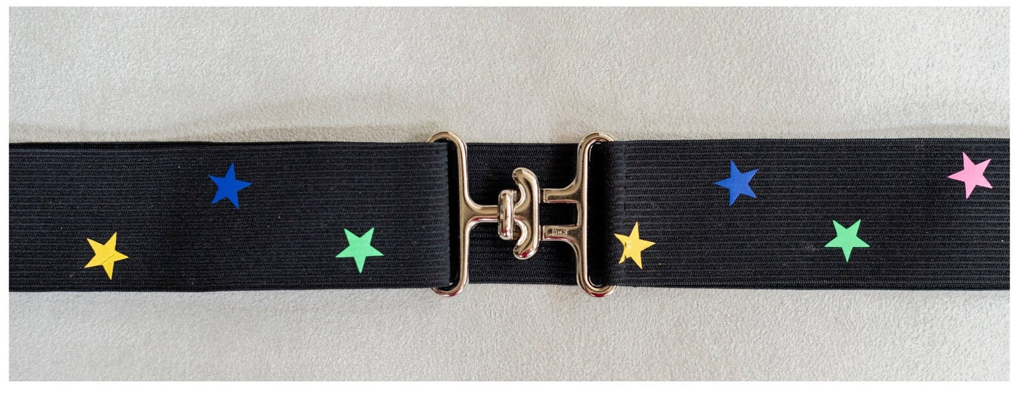 1.5 inch elastic equestrian belt, Adjustable horse show belt with stars, Equestrian gift