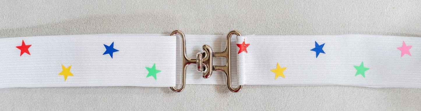 1.5 inch elastic equestrian belt, Adjustable horse show belt with stars, Equestrian gift