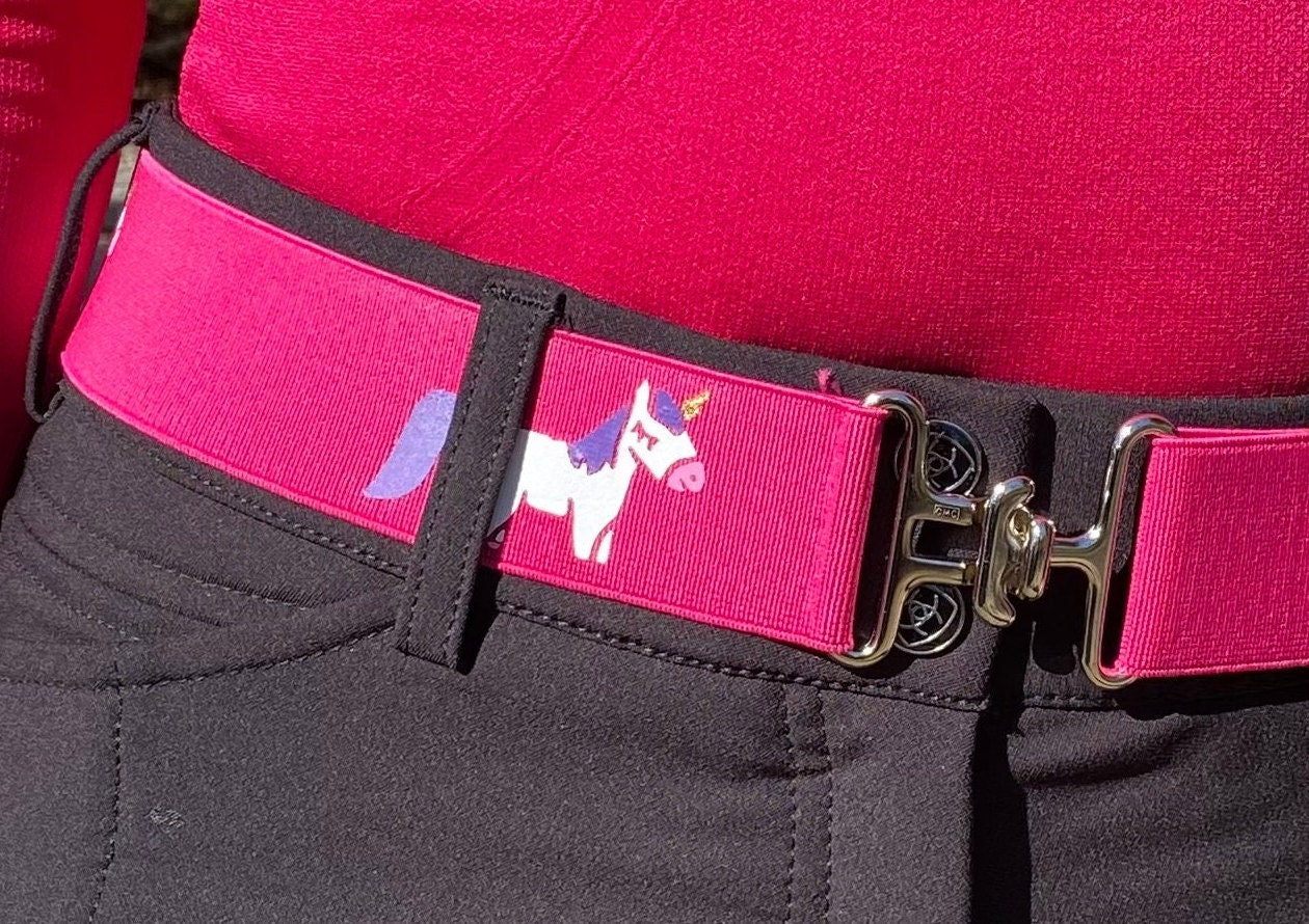 1.5 inch elastic equestrian belt, Unicorns horseback riding belt, Girls horse show belt, Equestrian gift