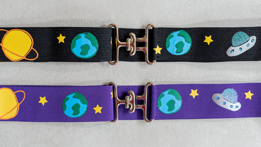 1.5 inch elastic equestrian belt, Outer space belt for horseback riding, Adjustable horse show belt, Equestrian gift