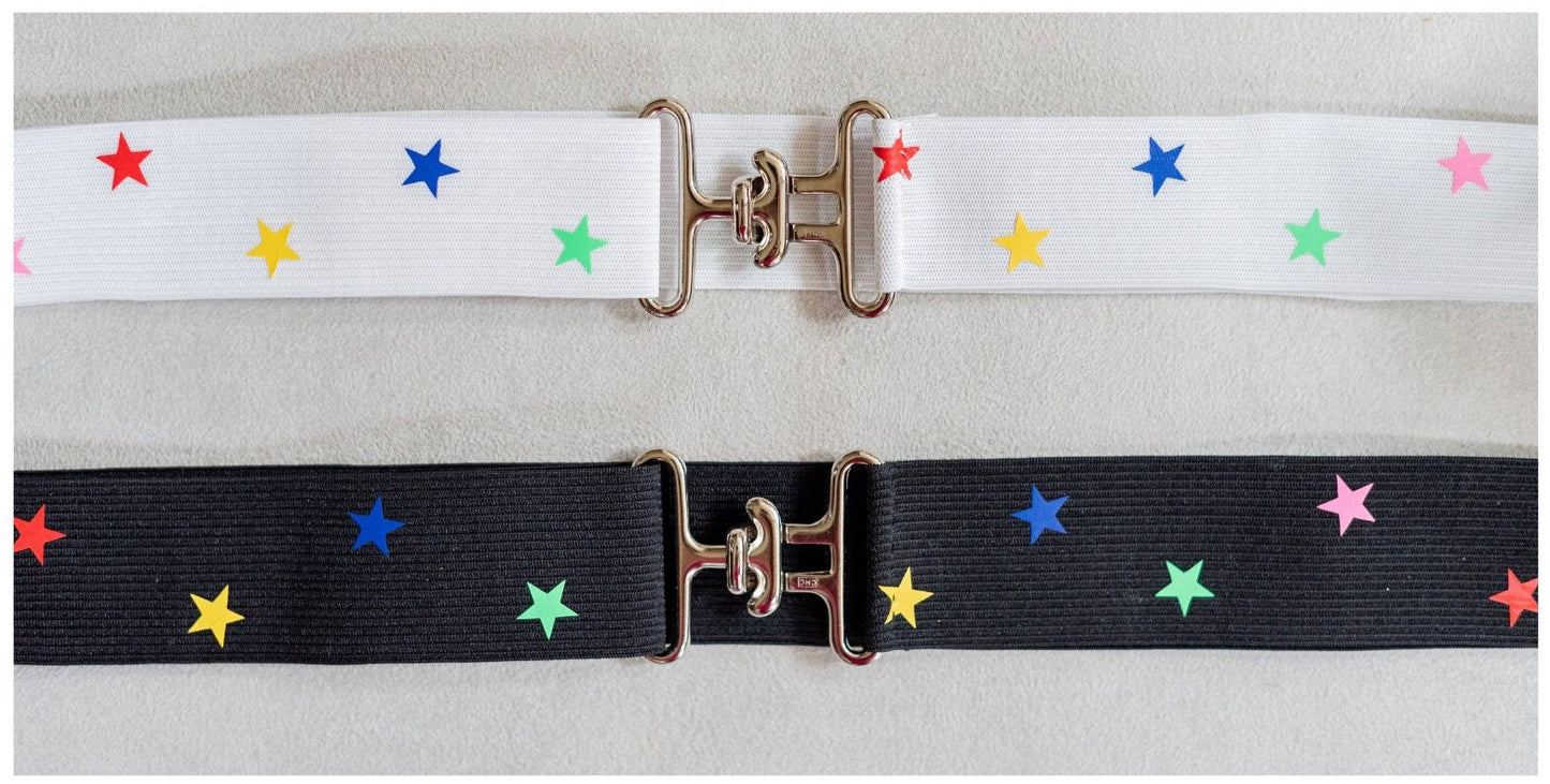 1.5 inch elastic equestrian belt, Adjustable horse show belt with stars, Equestrian gift