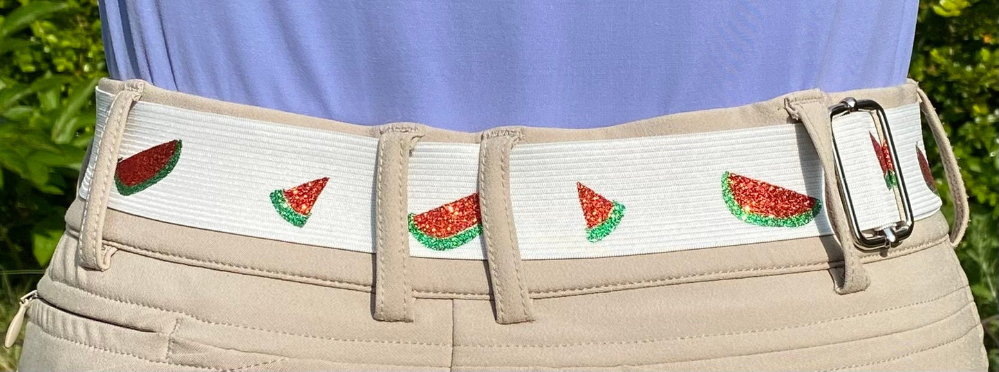 1.5 inch elastic equestrian belt, Watermelons horse show belt, Adjustable horseback riding belt, Equestrian gift