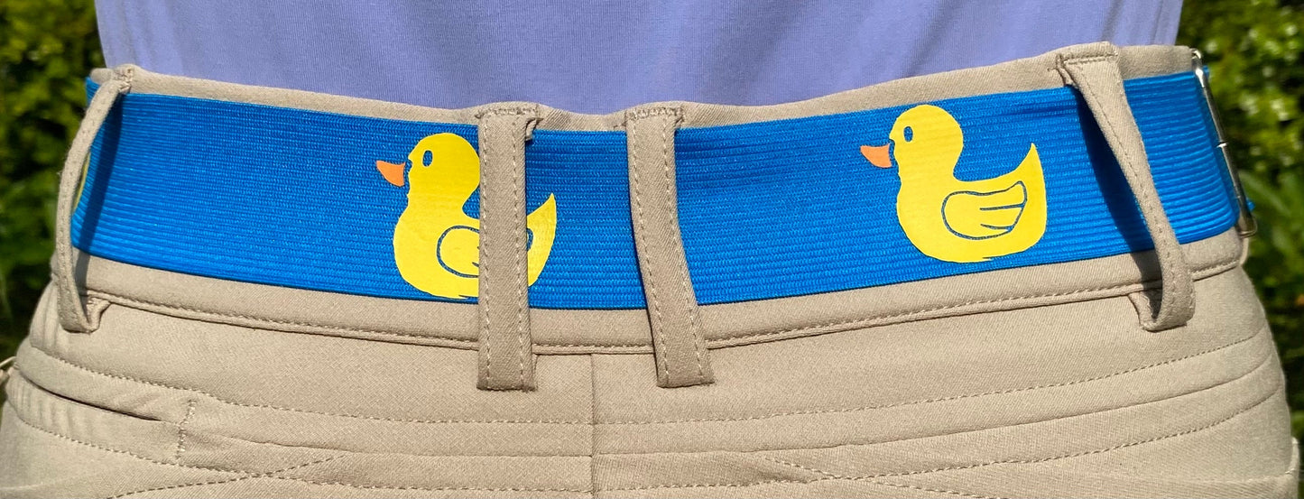 1.5 inch elastic equestrian belt, Ducks on blue horseback riding belt, Childrens horse show belt, Equestrian gift