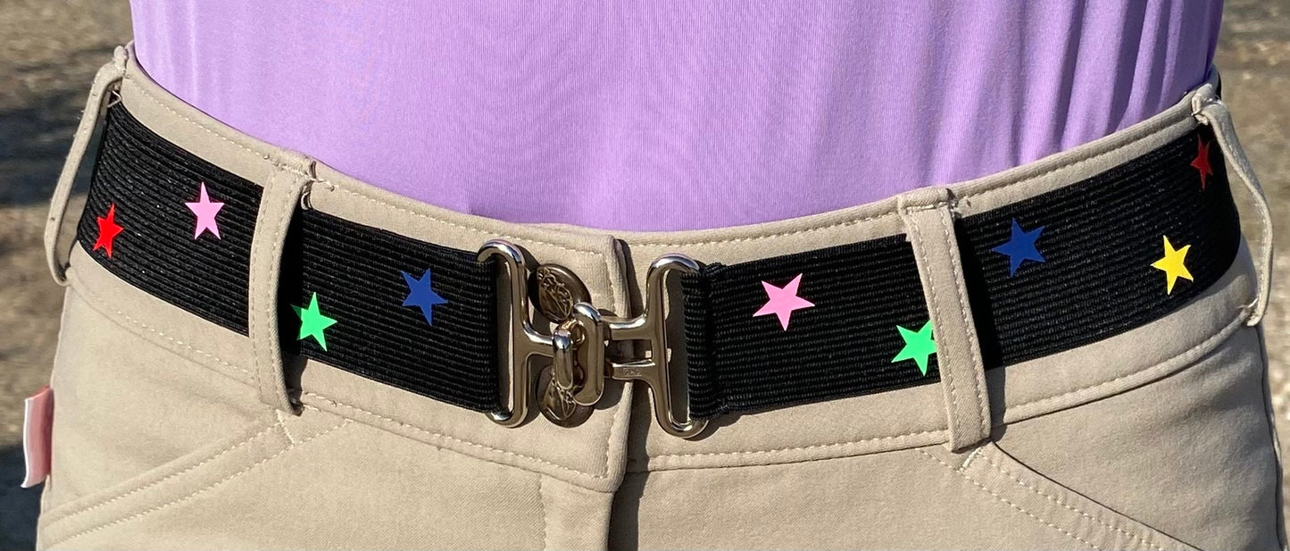 1.5 inch elastic equestrian belt, Adjustable horse show belt with stars, Equestrian gift