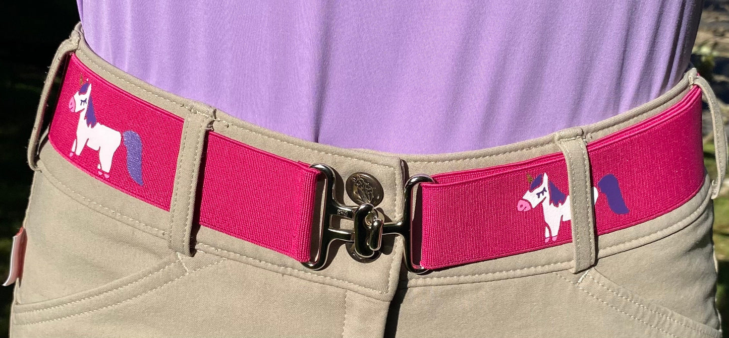 1.5 inch elastic equestrian belt, Unicorns horseback riding belt, Girls horse show belt, Equestrian gift