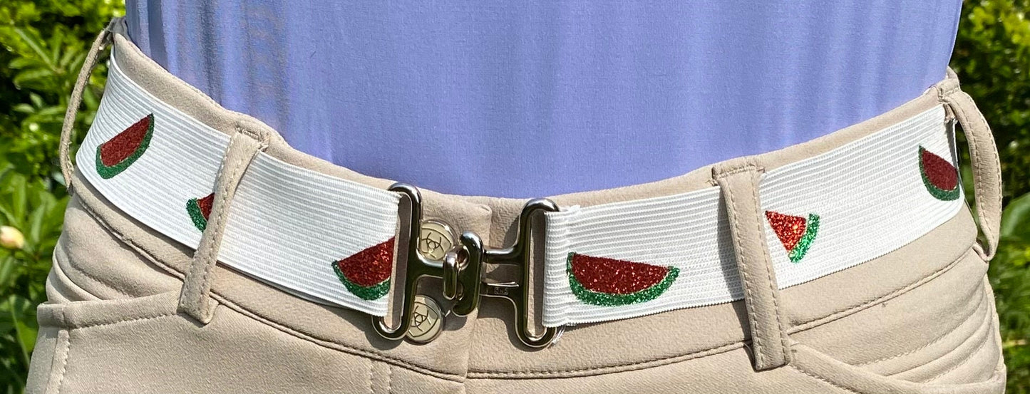 1.5 inch elastic equestrian belt, Watermelons horse show belt, Adjustable horseback riding belt, Equestrian gift