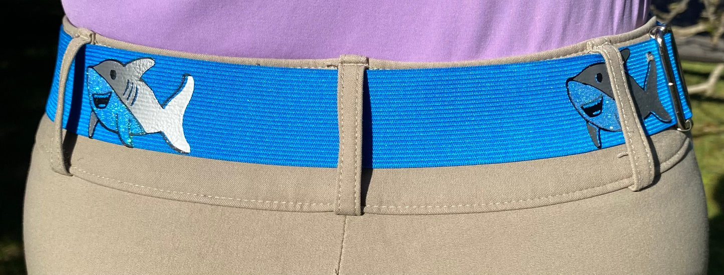 1.5 inch elastic equestrian belt, Shark horseback riding belt, Childs horse show belt, Equestrian gift