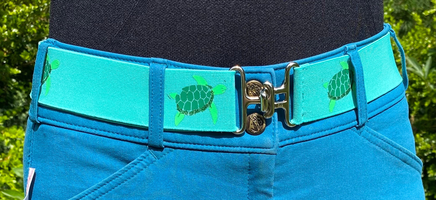 1.5 inch elastic equestrian belt, Sea Turtle horseback riding belt, Kids horse show belt, Equestrian gift