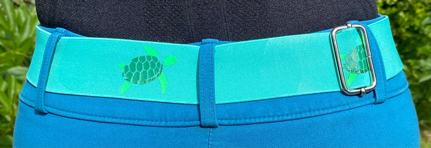 1.5 inch elastic equestrian belt, Sea Turtle horseback riding belt, Kids horse show belt, Equestrian gift