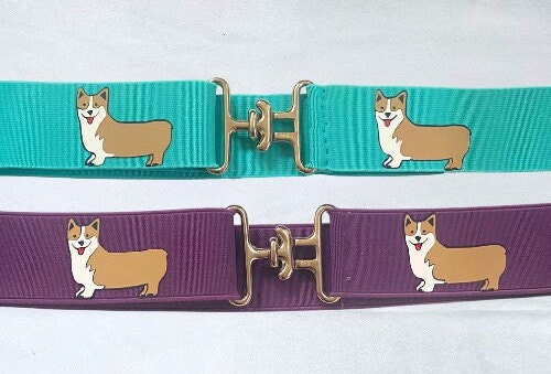 1.5 inch elastic equestrian belt, Corgi dogs on horseback riding belt, children's horse show belt, Equestrian gift