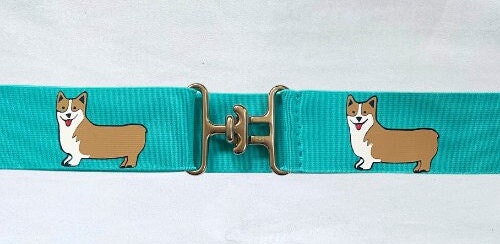 1.5 inch elastic equestrian belt, Corgi dogs on horseback riding belt, children's horse show belt, Equestrian gift