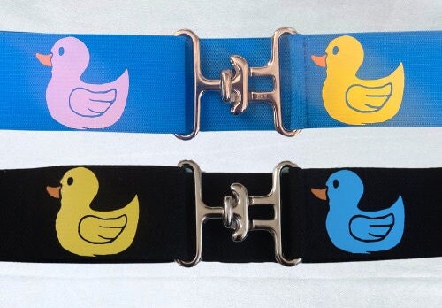 1.5 inch elastic equestrian belt, Multicolored ducks on blue horseback riding belt, Child horse show belt, Equestrian gift