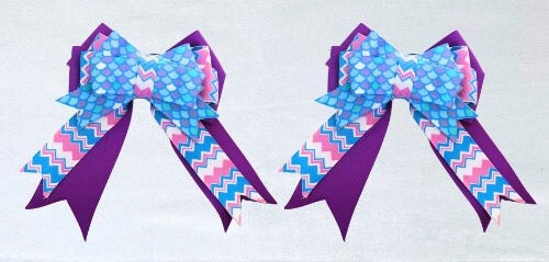 Horse show bows, Equestrian hair bows, Purple and Blue Mermaid Scales, Short stirrup, Lead line, Girls hair bows