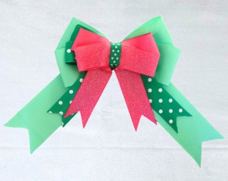 Horse show bows, Equestrian hair bows, Pink and Green, Short stirrup, Lead line, Girls hair bows