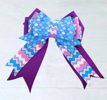 Horse show bows, Equestrian hair bows, Purple and Blue Mermaid Scales, Short stirrup, Lead line, Girls hair bows