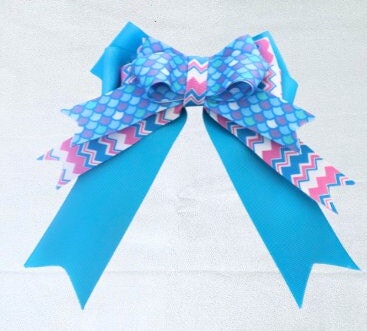 Horse show bows, Equestrian hair bows, Blue mermaid scales, Short Stirrup, Lead line, Girls hair bows