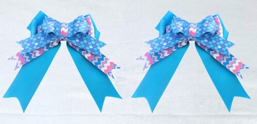 Horse show bows, Equestrian hair bows, Blue mermaid scales, Short Stirrup, Lead line, Girls hair bows