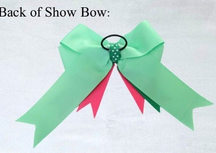 Horse show bows, Equestrian hair bows, Pink and Green, Short stirrup, Lead line, Girls hair bows