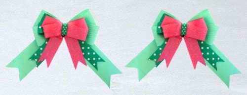 Horse show bows, Equestrian hair bows, Pink and Green, Short stirrup, Lead line, Girls hair bows