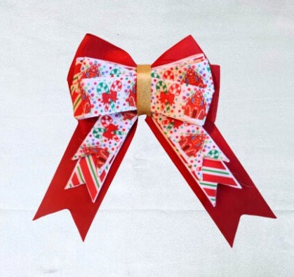 Holiday horse show bows, Christmas equestrian hair bows, Candy cane stripes and Gingerbread bows, Stocking stuffer, Short stirrup, Lead line