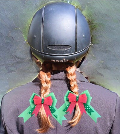 Horse show bows, Equestrian hair bows, Pink and Green, Short stirrup, Lead line, Girls hair bows