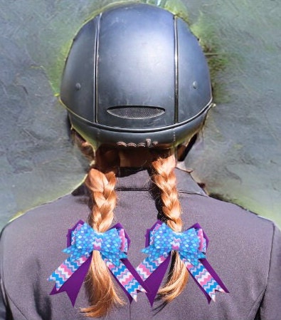 Horse show bows, Equestrian hair bows, Purple and Blue Mermaid Scales, Short stirrup, Lead line, Girls hair bows